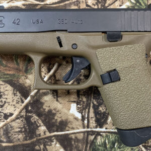 Coyote / FDE Tractiongrips Tenacious Series custom grip tape installed on a Glock 42
