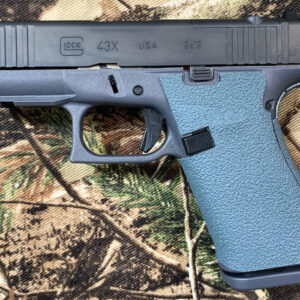 Gray Tractiongrips Tenacious Series custom grip tape installed on a Glock 43X