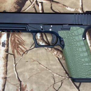 OD Green faux gator pattern rubberized grip tape on Glock 17 clone