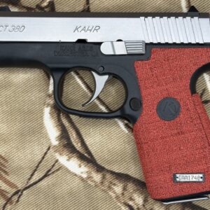 Tractiongrips custom Badlands Red Textile grip tape overlay installed on a Kahr CT380