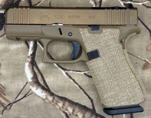 Tractiongrips custom Mojave Tan Textile grip tape overlay installed on Glock 43X